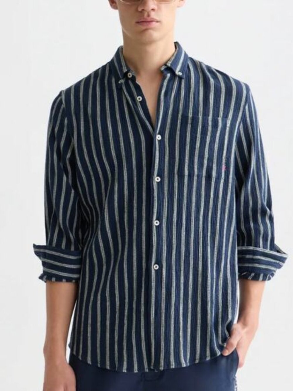 Scotch and Soda Mens Cotton Crinkle Long Sleeve Regular Fit Button Down XL